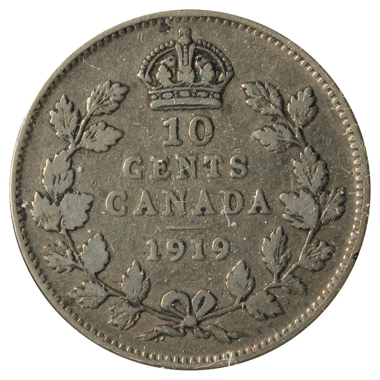 1919 Canada 10-cents VG-F (VG-10) Scratched, cleaned, or impaired