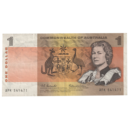 Australia 1966 1 Dollar Note, Pick #37a, EF (Holes)