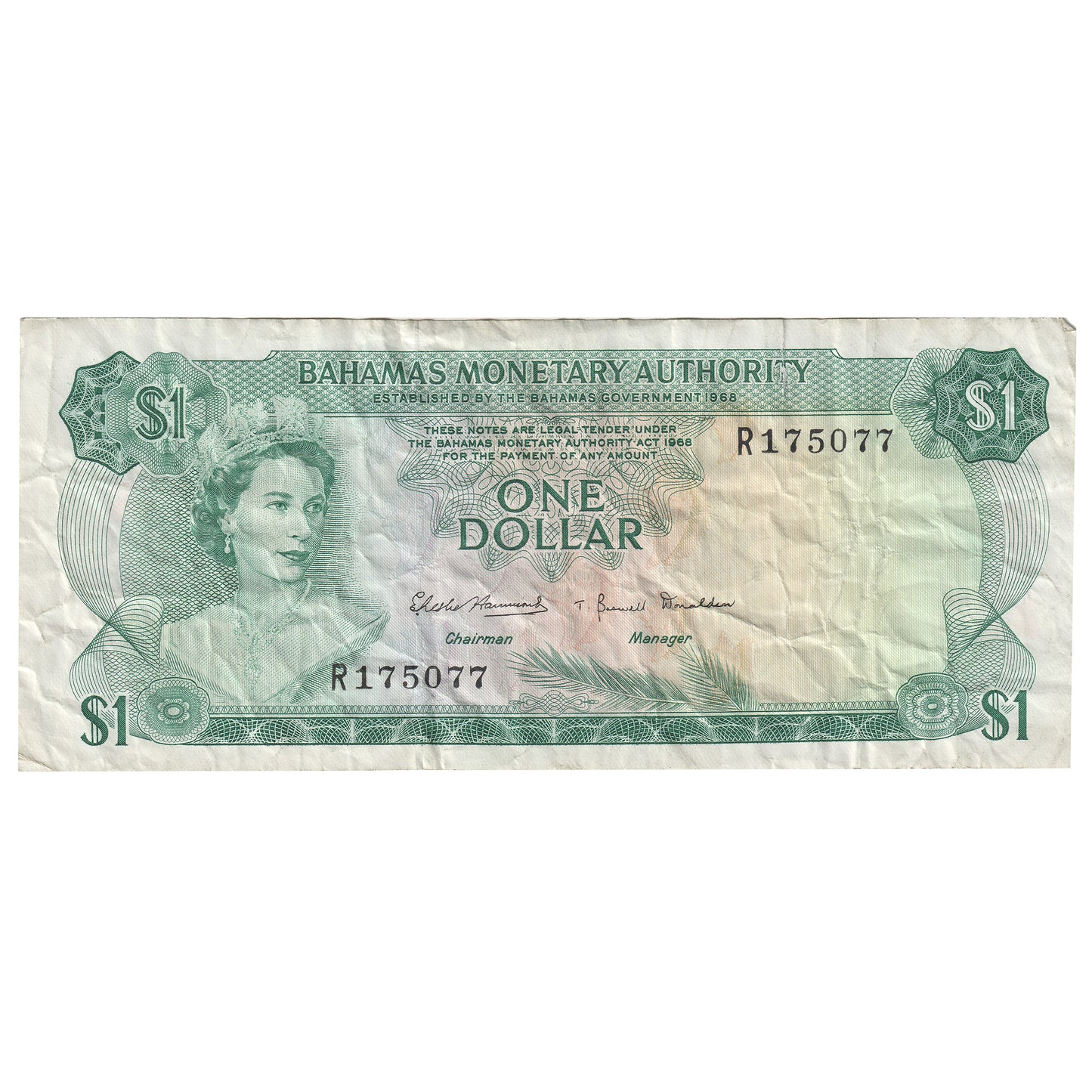 Bahamas L.1968 1 Dollar Note, Pick #27, VF (Tear)