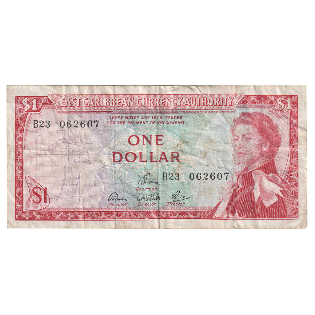 East Caribbean States 1965 1 Dollar Note, Sign 5, Pick #13d VF