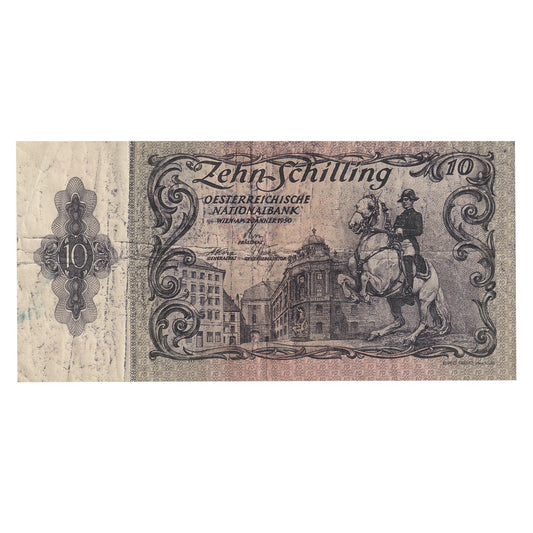 Austria 1950 10 Schilling Note, Pick #128, VF (Soiled)