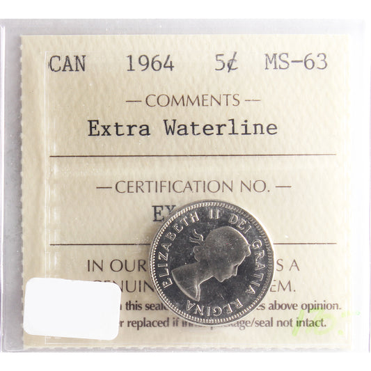 1964 Extra Waterline Canada 5-cents ICCS Certified MS-63