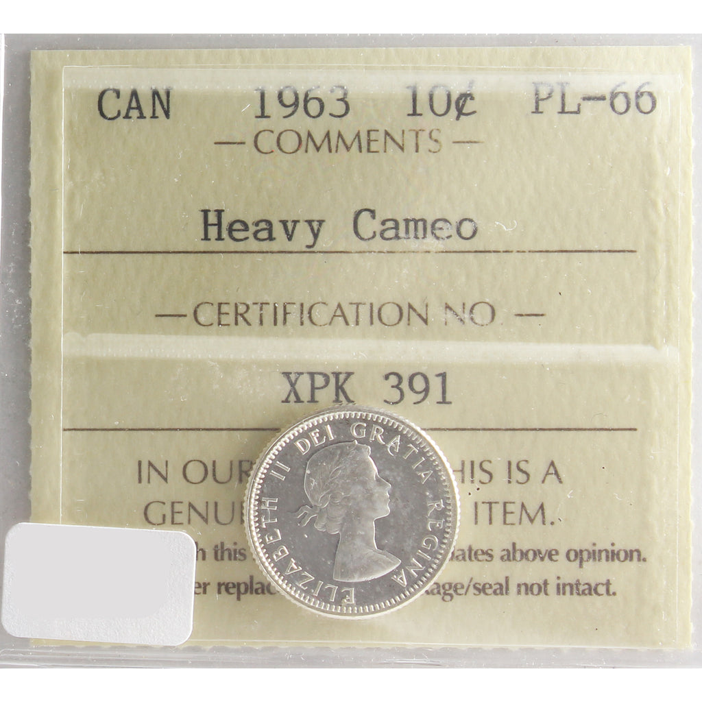 1963 Canada 10-cents ICCS Certified PL-66 Heavy Cameo