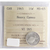 1965 Canada 10-cents ICCS Certified MS-65 Heavy Cameo