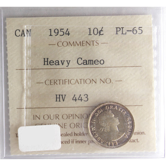 1954 Canada 10-cents ICCS Certified PL-65 Heavy Cameo