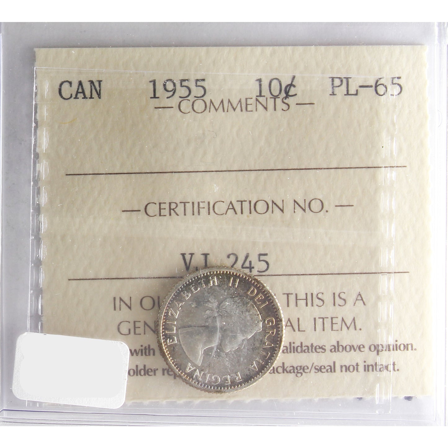 1955 Canada 10-cents ICCS Certified PL-65