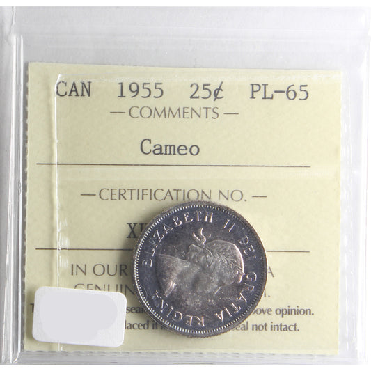 1955 Canada 25-cents ICCS Certified PL-65 Cameo