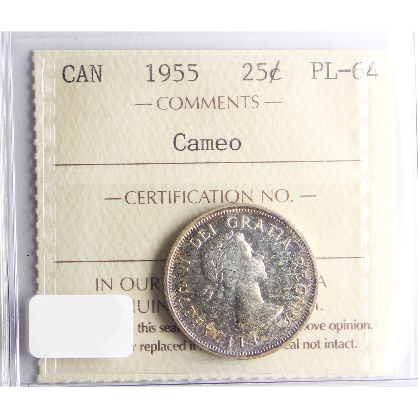 1955 Canada 25-cents ICCS certified PL-64 Cameo