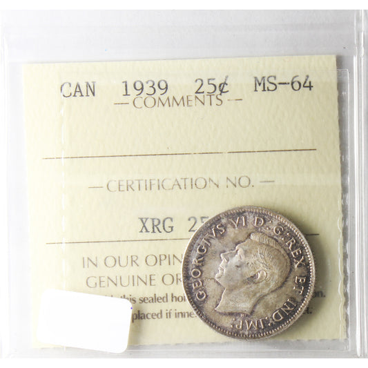 1939 Canada 25-cents ICCS Certified MS-64