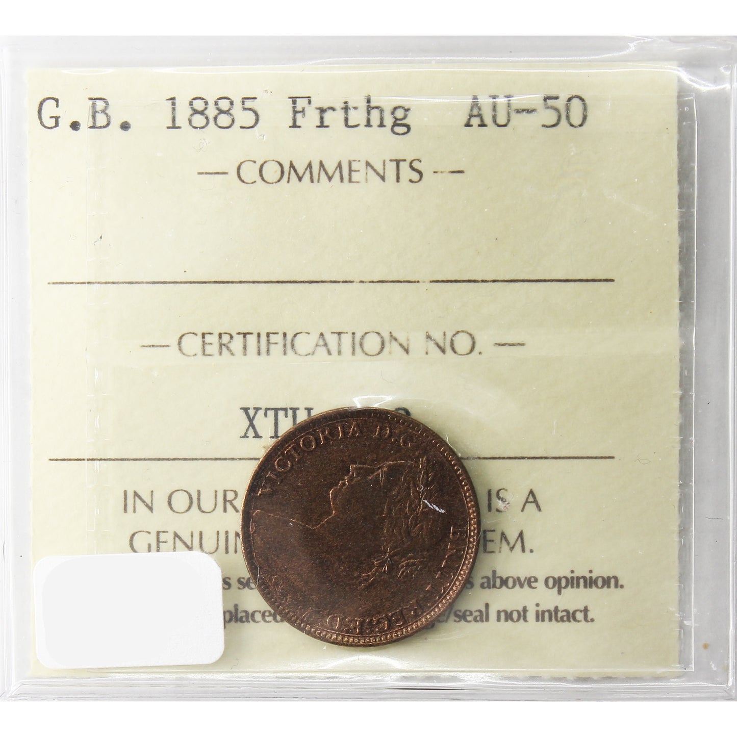 Great Britain 1885 Farthing ICCS Certified AU-50