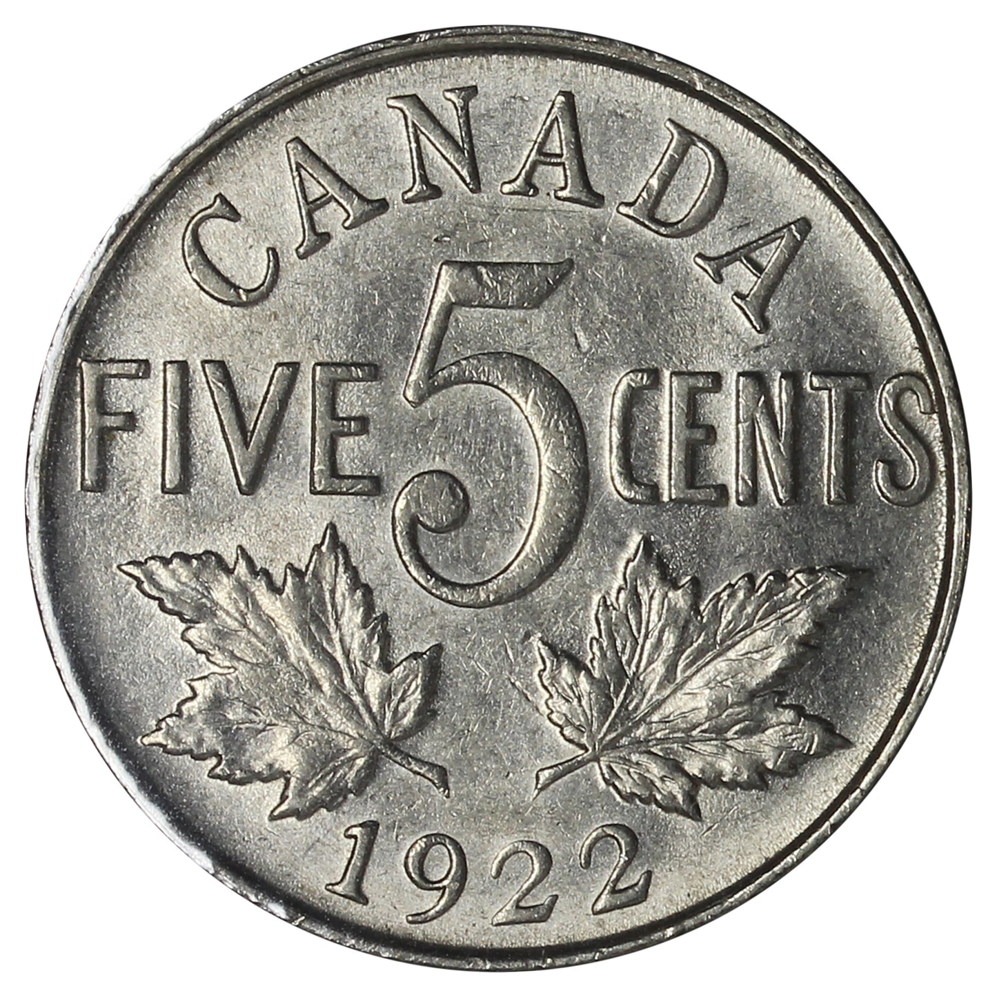 1922 Near Rim Canada 5-cents AU-UNC (AU-55)