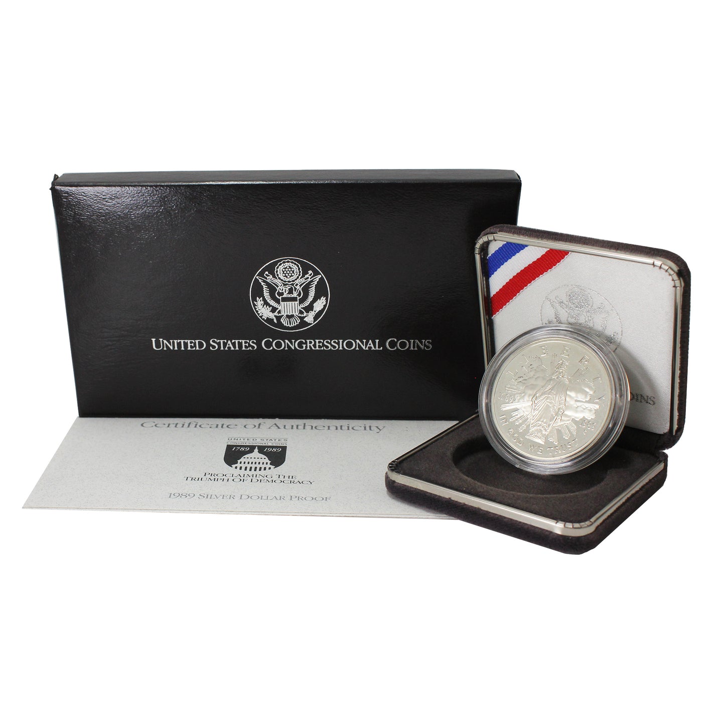 1989 S USA Congressional Coins .90 Silver Proof Dollar in Case (Toned)