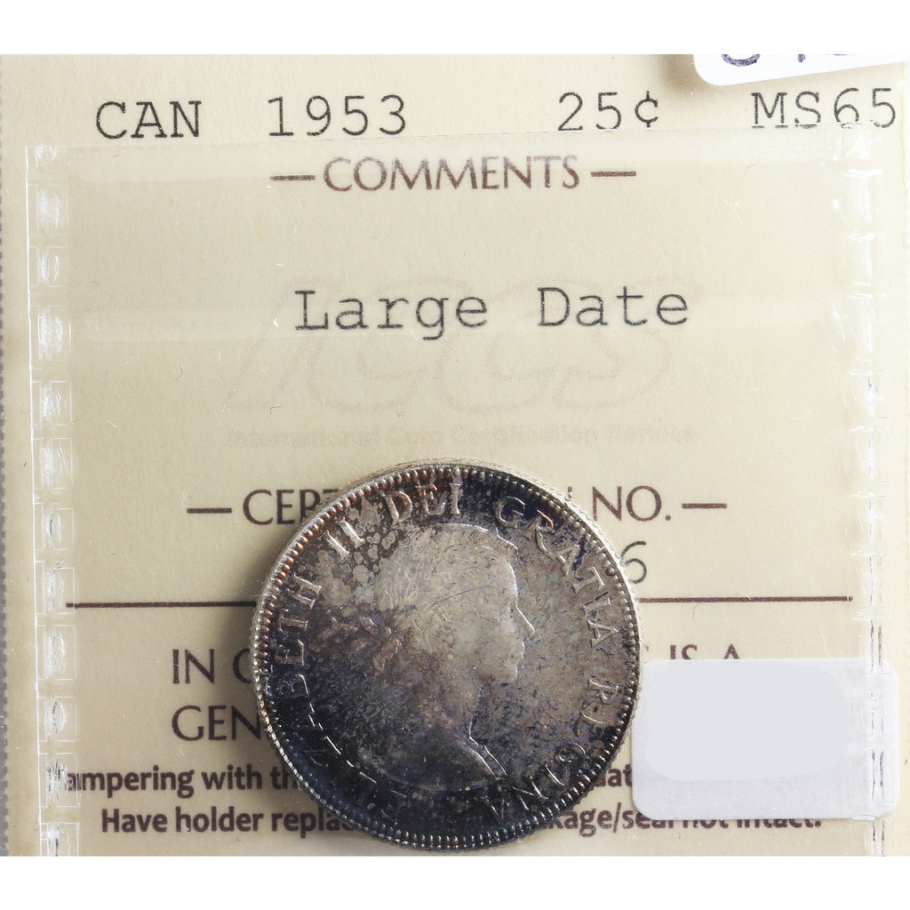 1953 Large Date Canada 25-Cents ICCS Certified MS-65