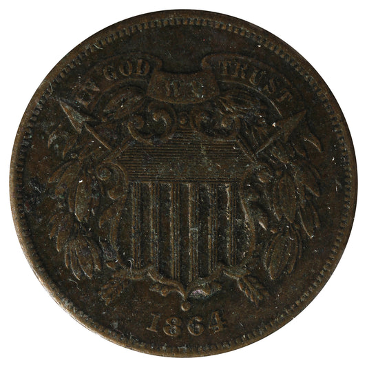 1864 Large Motto USA 2 Cents VF-EF (VF-30) Corrosion