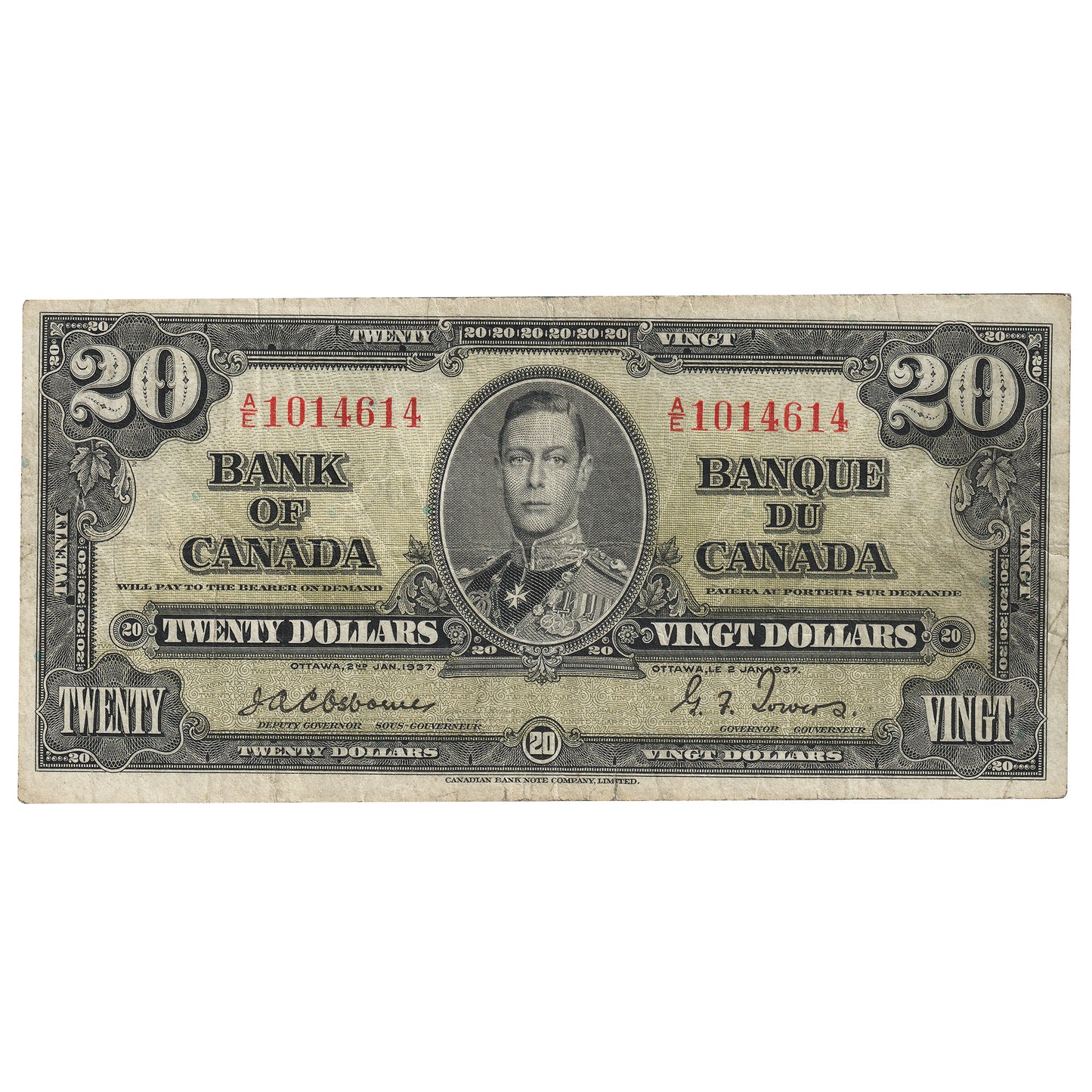 BC-25a 1937 Canada $20 Osborne-Towers, A/E