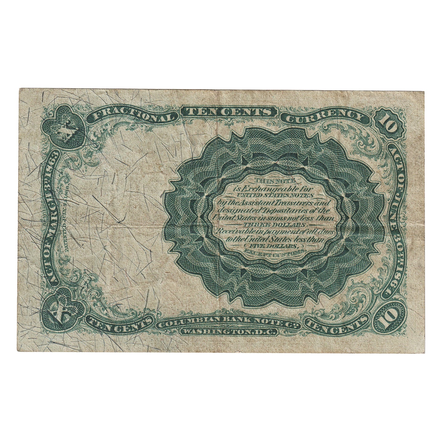 USA 1874 10-cent Fractional Currency Note, FR #1266, Red Seal