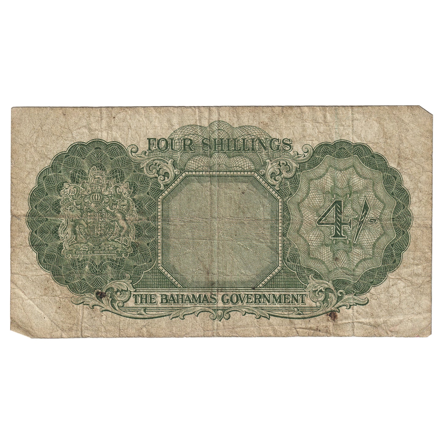 Bahamas 1953 4 Shillings Note, Pick #13d, VG-F (Damaged)