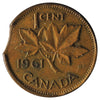 ERROR 1961 Clipped Planchet Canada 1-cent