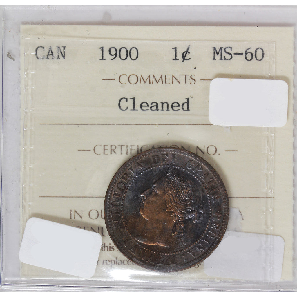 1900 Canada 1-cent ICCS Certified MS-60 Cleaned