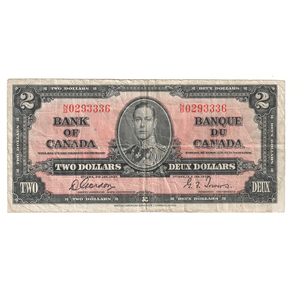 BC-22b 1937 Canada $2 Gordon-Towers, S/B, F (Holes)