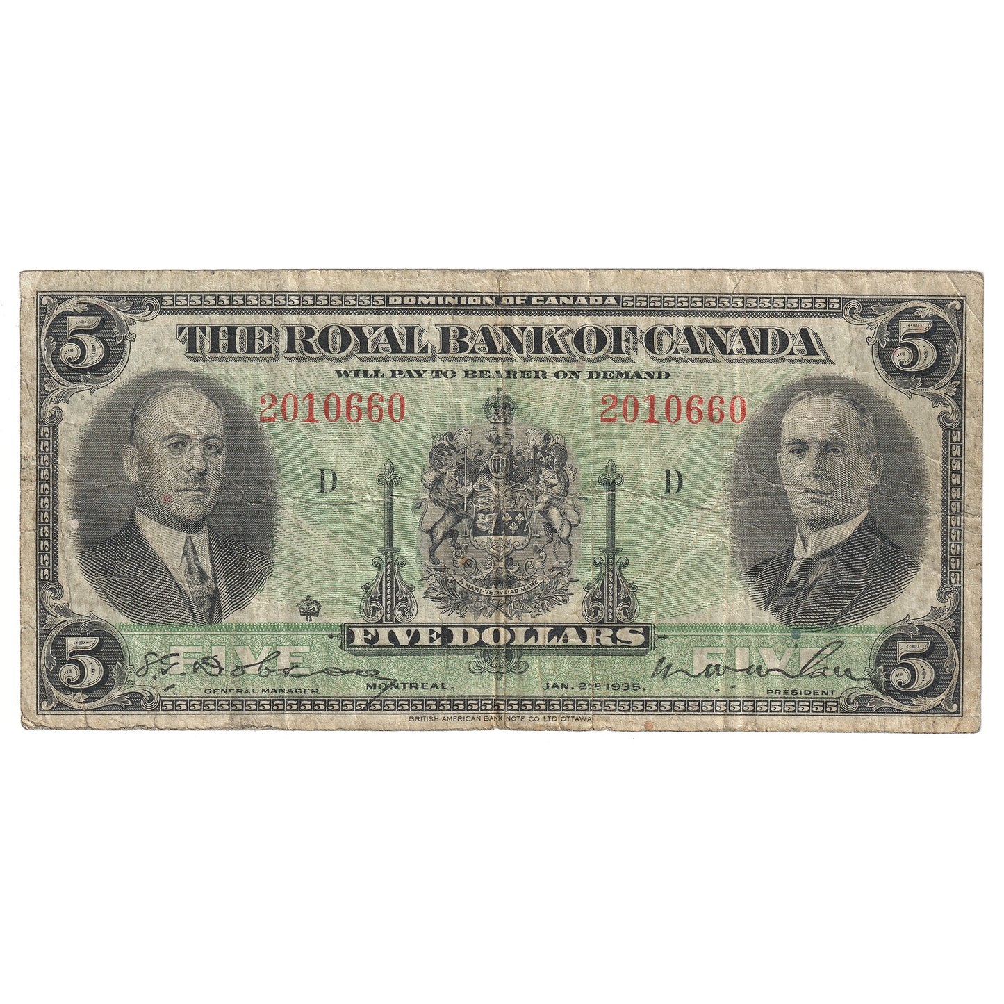 630-18-02a 1935 Royal Bank of Canada $5 Dobson-Wilson, F