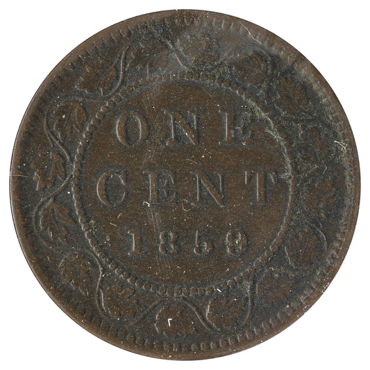 1859 Wide 9/8 Canada 1-cent Very Fine (VF-20) Scratched