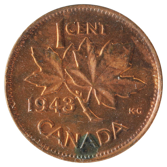 1943 Canada 1-cent Brilliant Uncirculated (MS-63) Spots