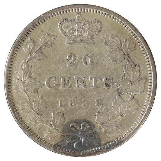 1858 Canada 20-cents VF-EF (VF-30) Holed