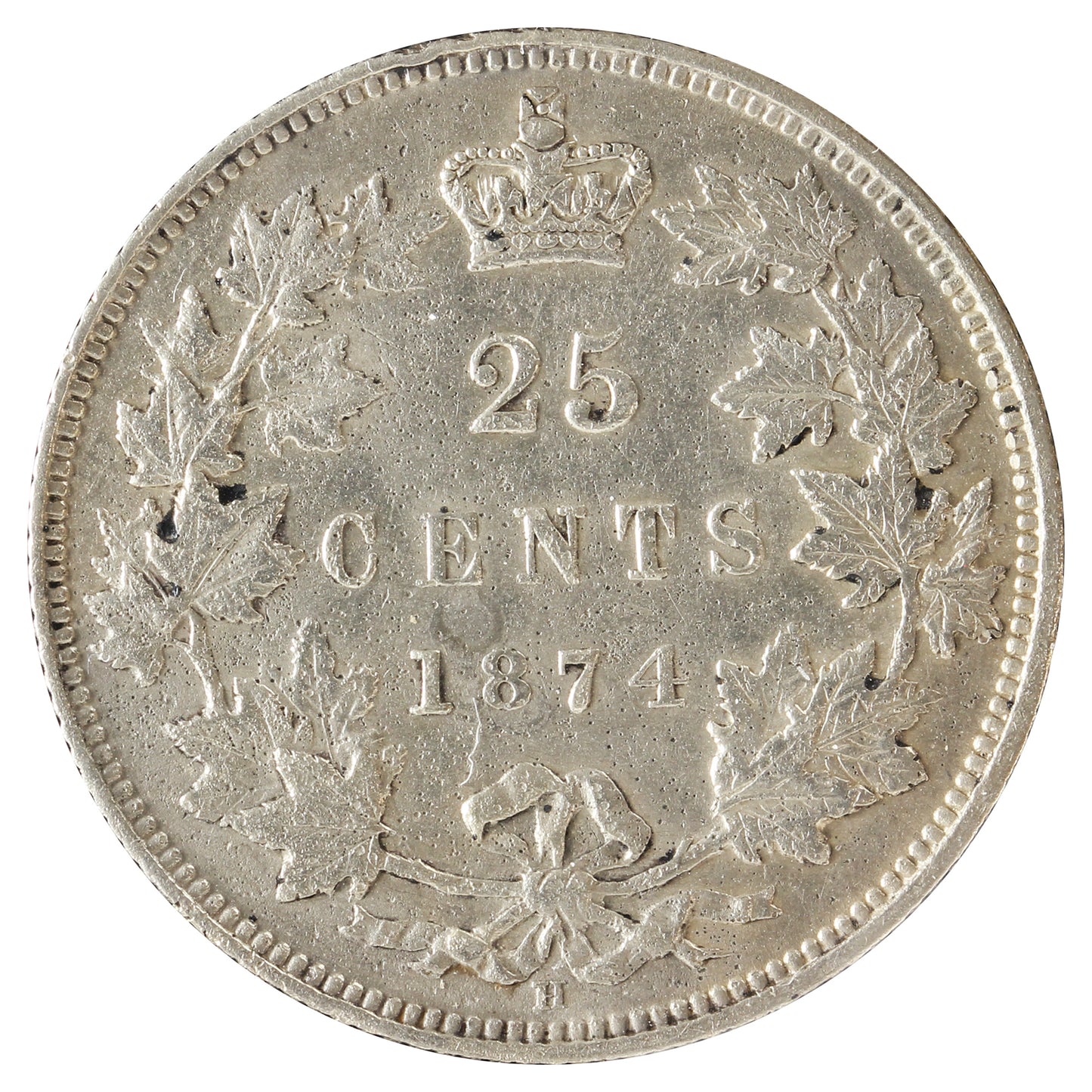 1874H Canada 25-cents Extra Fine (EF-40) Impaired