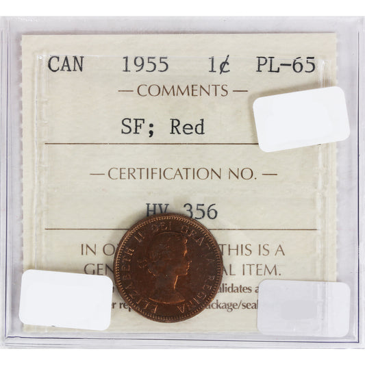 1955 SF Canada 1-cent ICCS Certified PL-65 Red