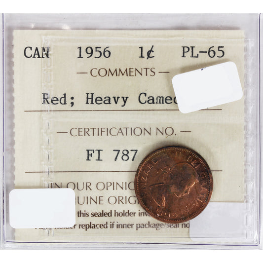 1956 Canada 1-cent ICCS Certified PL-65 Red, Heavy Cameo