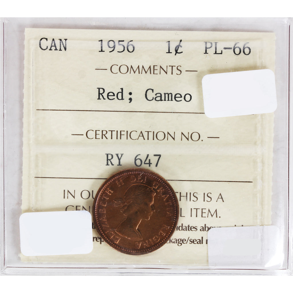 1956 Canada 1-cent ICCS Certified PL-66 Red, Cameo