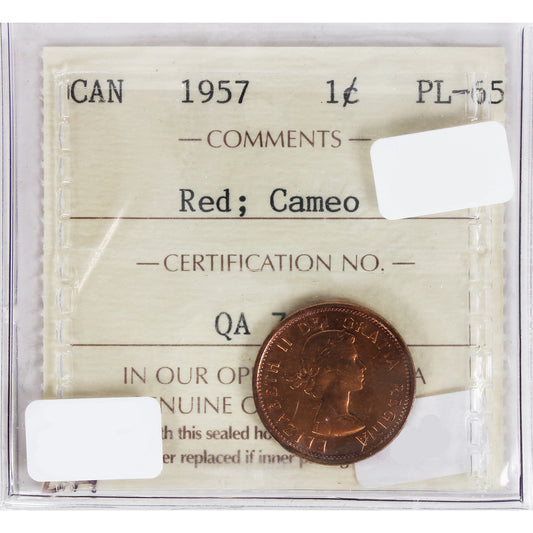 1957 Canada 1-cent ICCS Certified PL-65 Red, Cameo