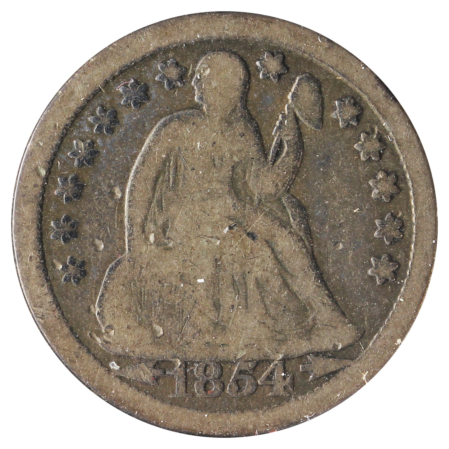 1854 O USA Dime G-VG (G-6) Marks