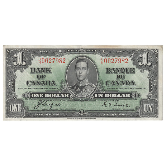 BC-21d 1937 Canada $1 Coyne-Towers, U/N, EF (Stain)