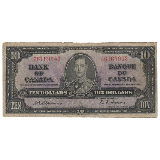 BC-24a 1937 Canada $10 Osborne-Towers, A/D, VG-F