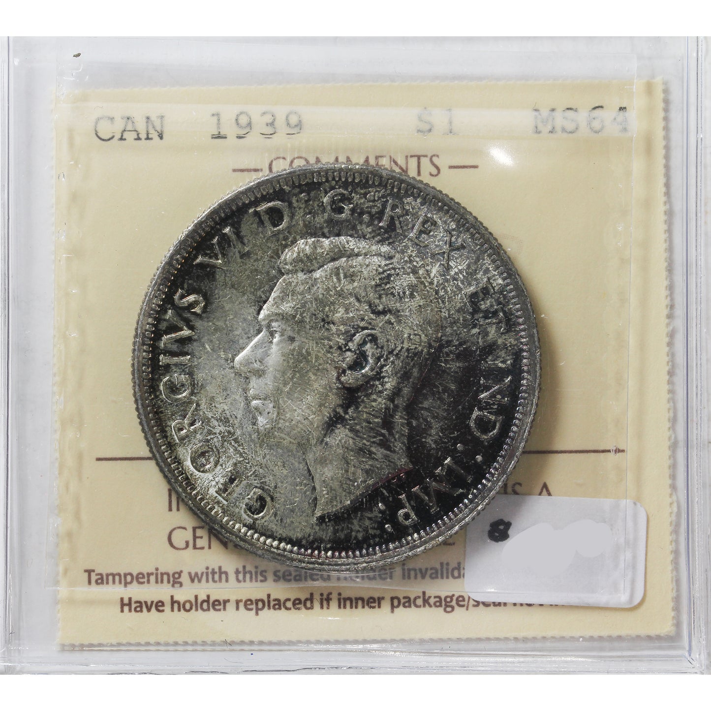 1939 Canada Dollar ICCS Certified MS-64 (Toned)