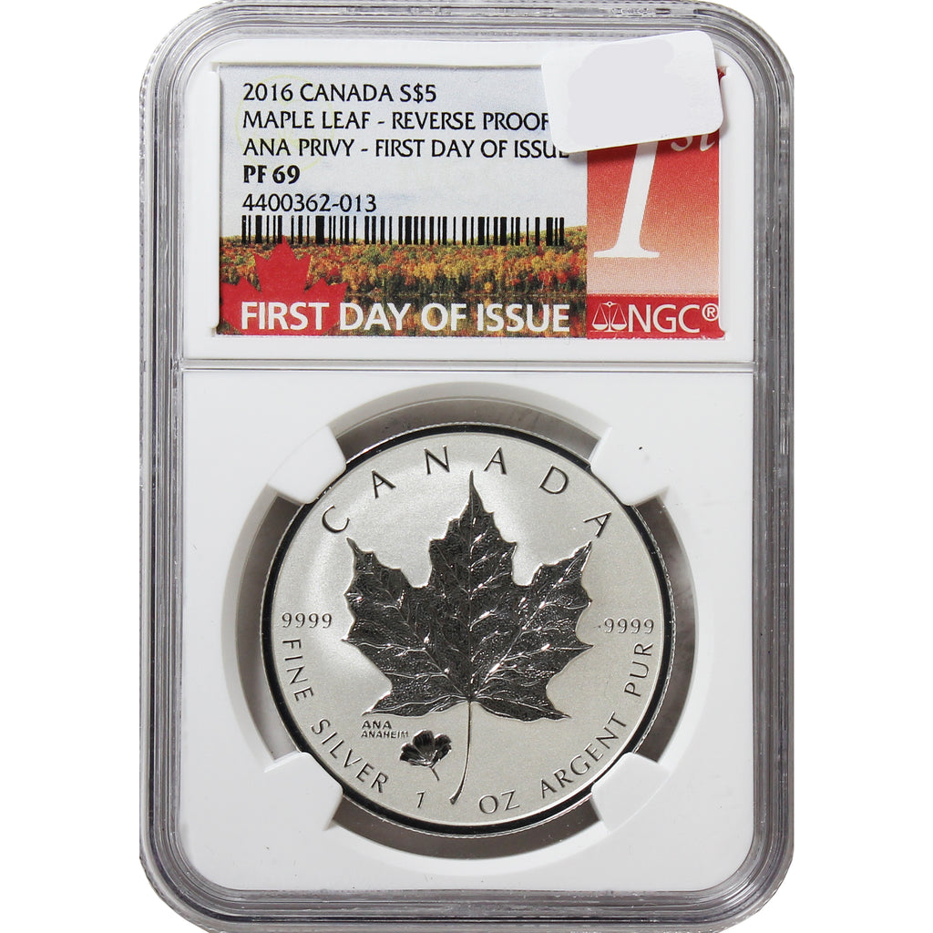 2016 Canada $5 ANA Privy First Day of Issue 999 Fine Silver NCG Certified PF-69 (No Tax)