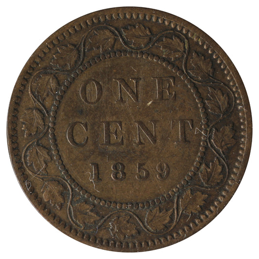 1859 Narrow 9 Canada 1-Cent VF-EF (VF-30) Cleaned