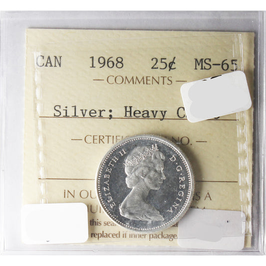 1968 Canada 25-Cents ICCS Certified MS-65 Heavy Cameo