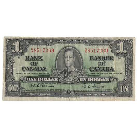 BC-21a 1937 Canada $1 Osborne-Towers, D/A. VF (Tear)