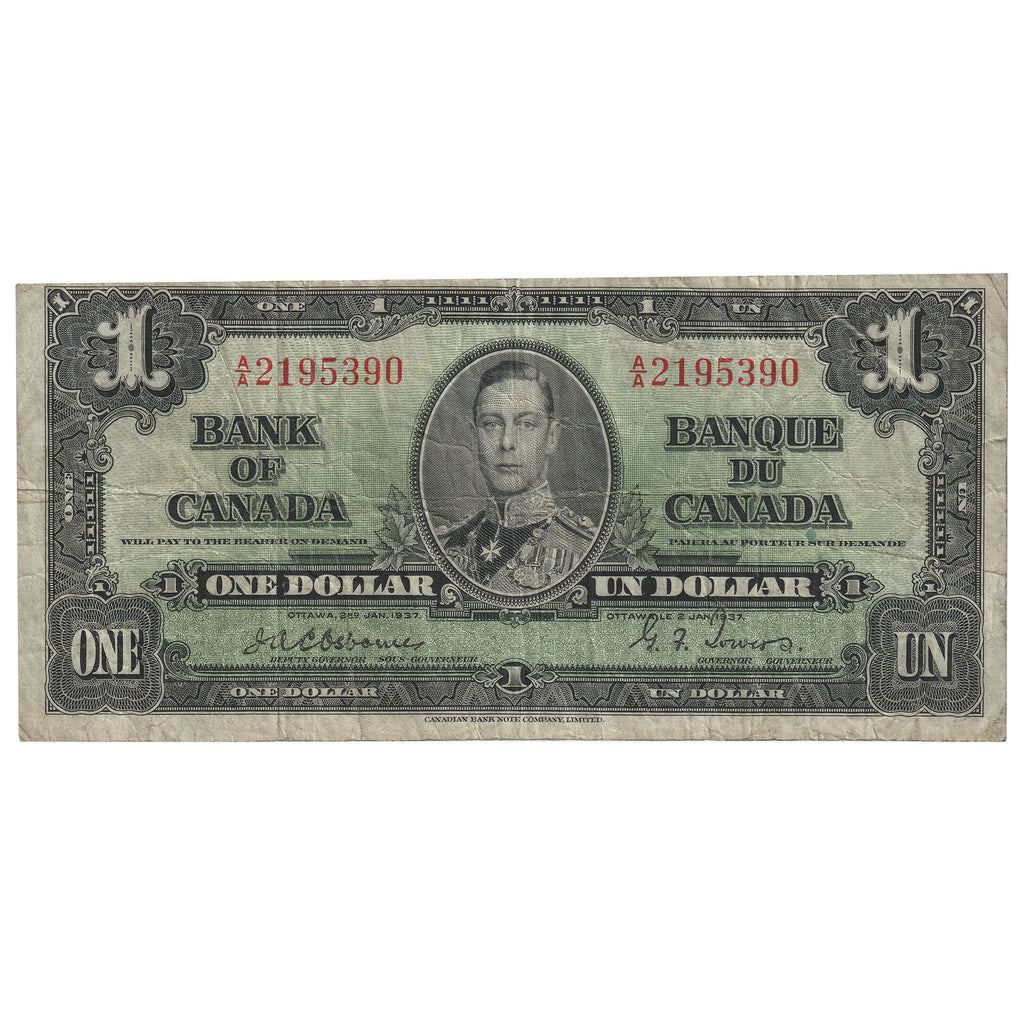 BC-21a 1937 Canada $1 Osborne-Towers, A/A, VF