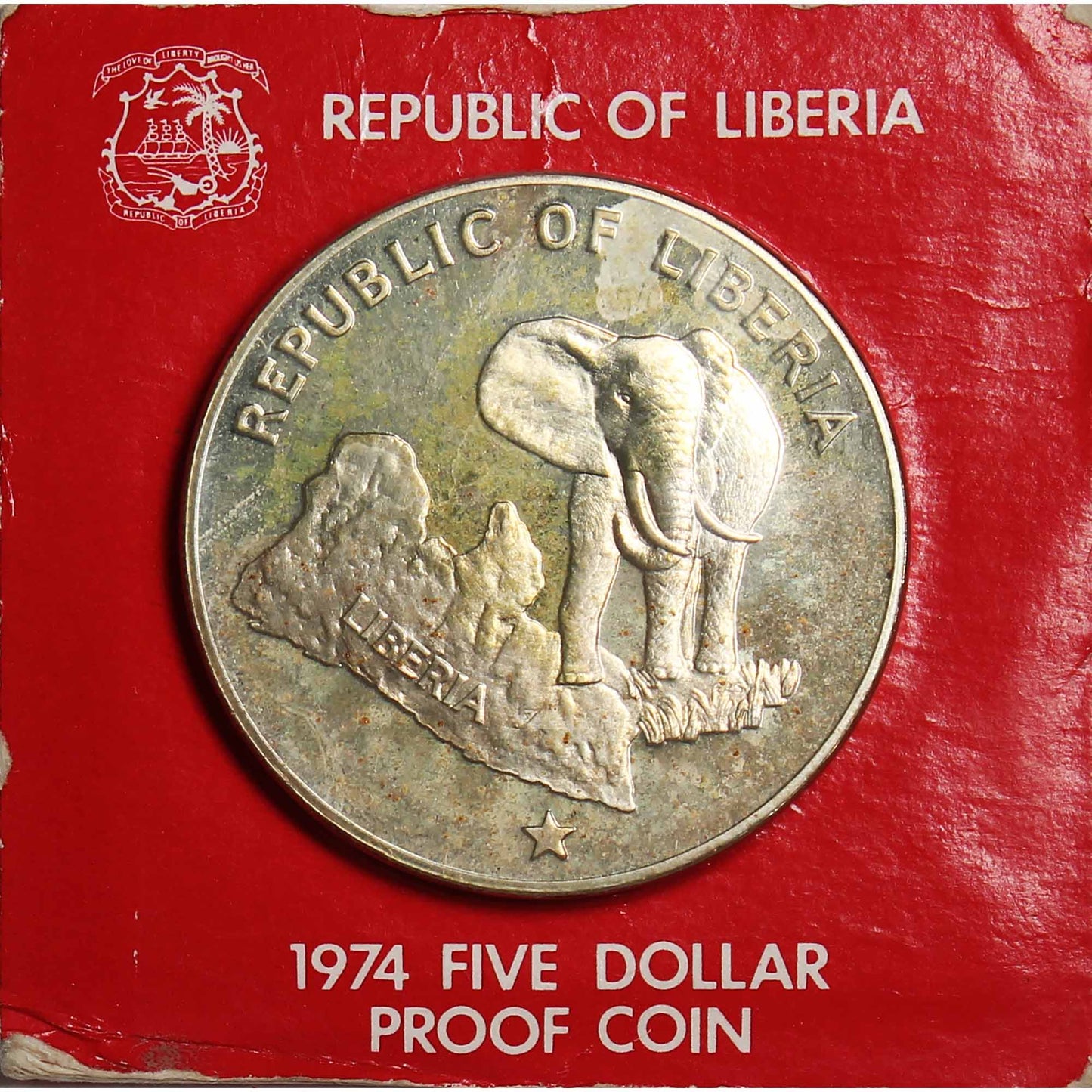 1974 Republic of Liberia $5 Proof Coin (Toned)