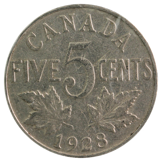 1928 Canada 5-Cents VG-F (VG-10) Scratched, Cleaned or Impaired