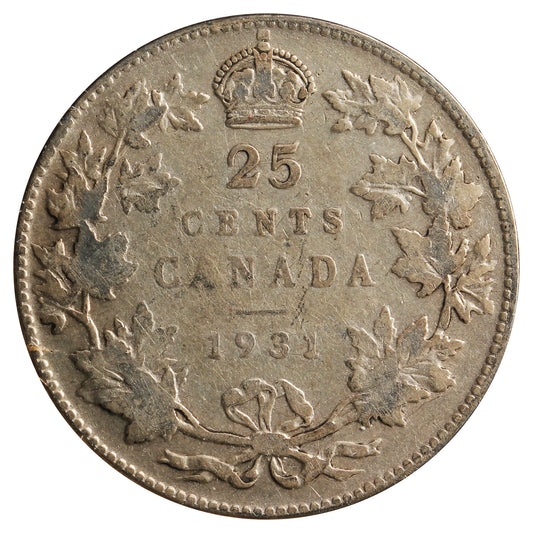 1931 Canada 25-Cents G-VG (G-6) Scratched, Cleaned or Impaired