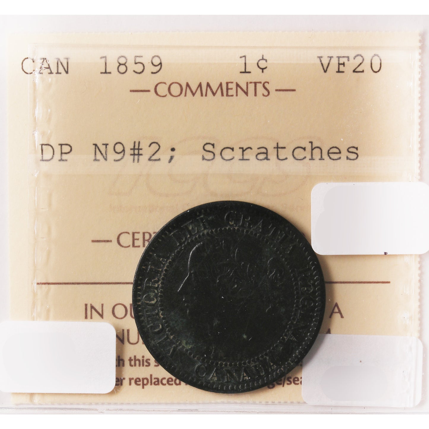 1859 DP N9#2 Canada 1-Cent ICCS Certified VF-20 (Scratches)