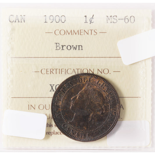 1900 Canada 1-Cent ICCS Certified MS-60 Brown