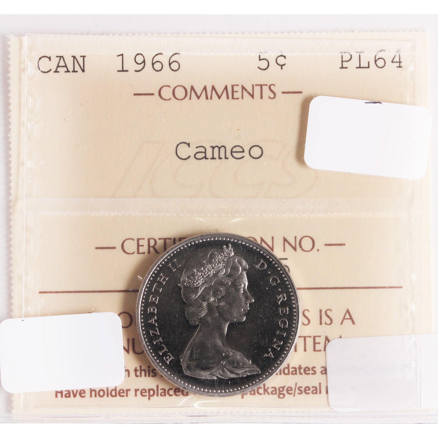 1966 Canada 5-Cents ICCS Certified PL-64 Cameo