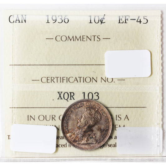 1936 Canada 10-Cents ICCS Certified EF-45