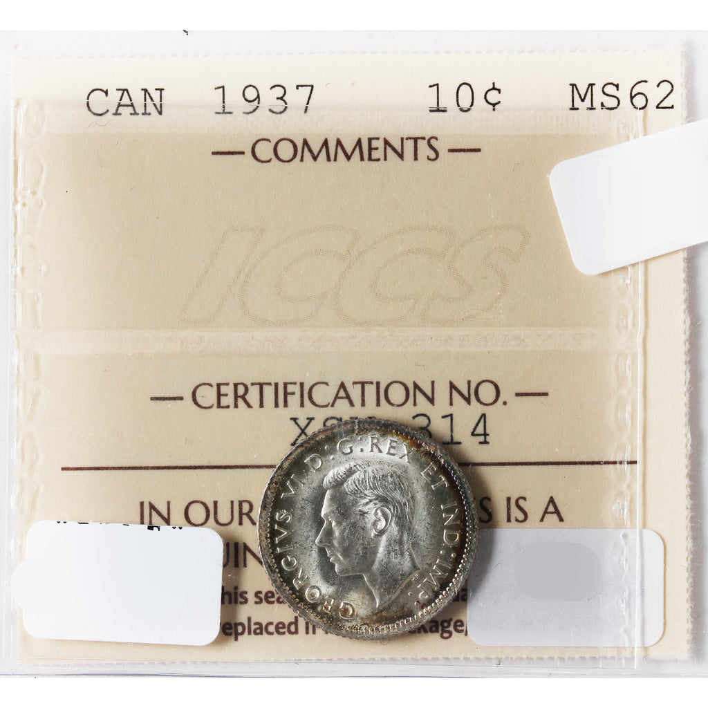 1937 Canada 10-Cents ICCS Certified MS-62